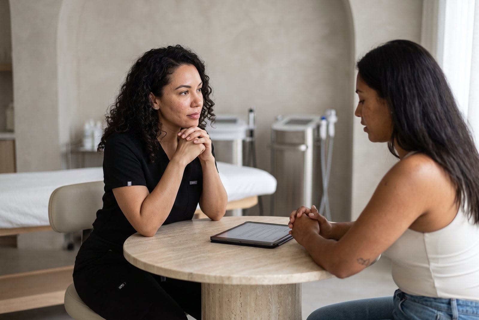 Medical-office professionals reviewing a patient request workflow